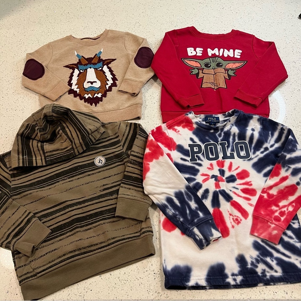 Sweatshirt Lot of 4 Polo, Cat & Jack, Volcom, Star Wars Sz 4/5 | Tie Dye, Stripe